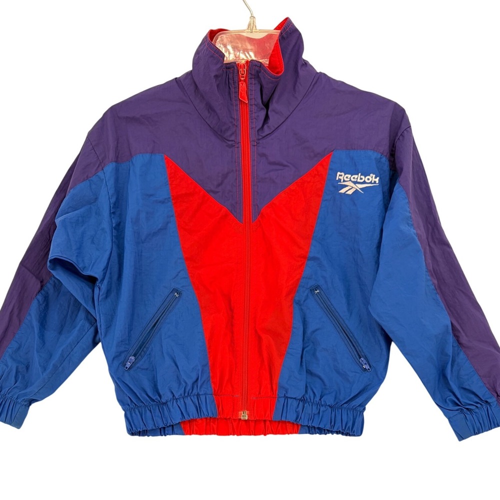 Reebok Kids Windbreaker Size S Blue Purple Red Retro Streetwear 90s Vibe